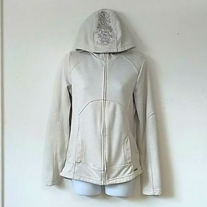 Mondetta Oatmeal Fitted Zip-up Embroidered Hooded Jacket S